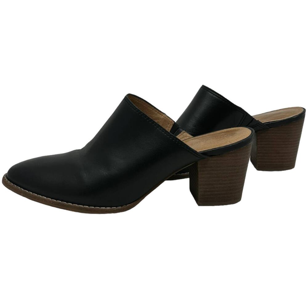 Madewell black leather block heels mule shoes size 9